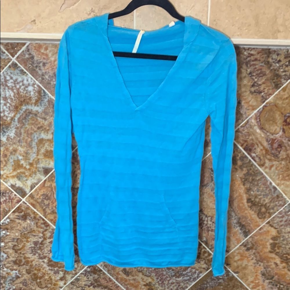 Women's Roxy Blue Striped Long Sleeve Hooded Striped Sweater Top Size Medium